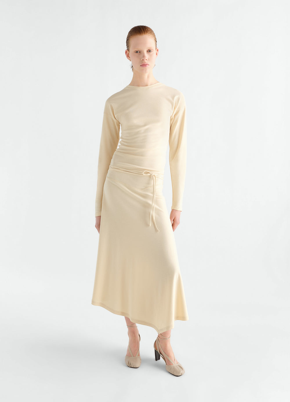lemaire draped mesh jersey maxi dress LEMAIRE Brown Transparent Maxi Dress Lemaire