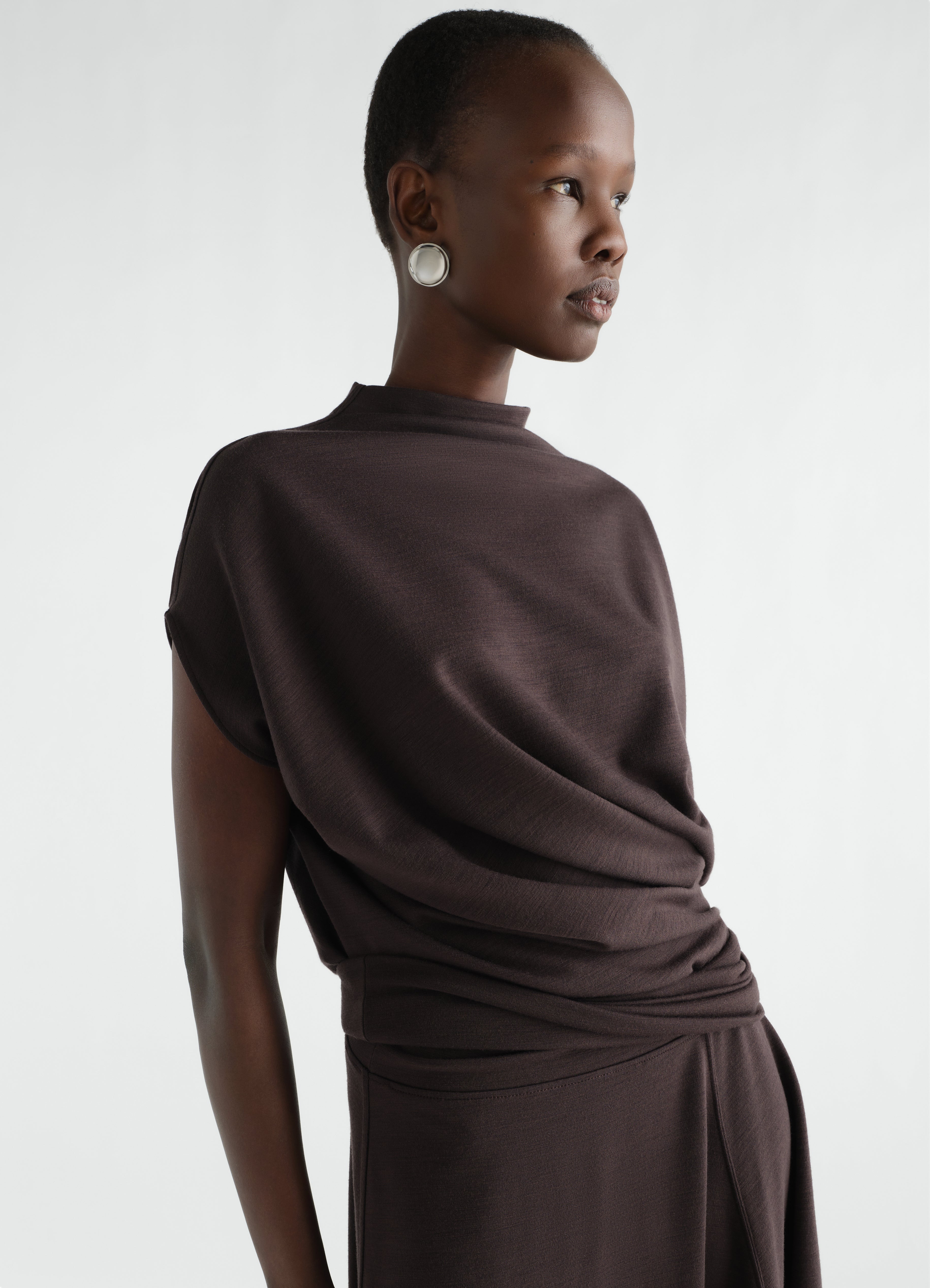 TWISTED DRESS IN WOOL VISCOSE INTERLOCK