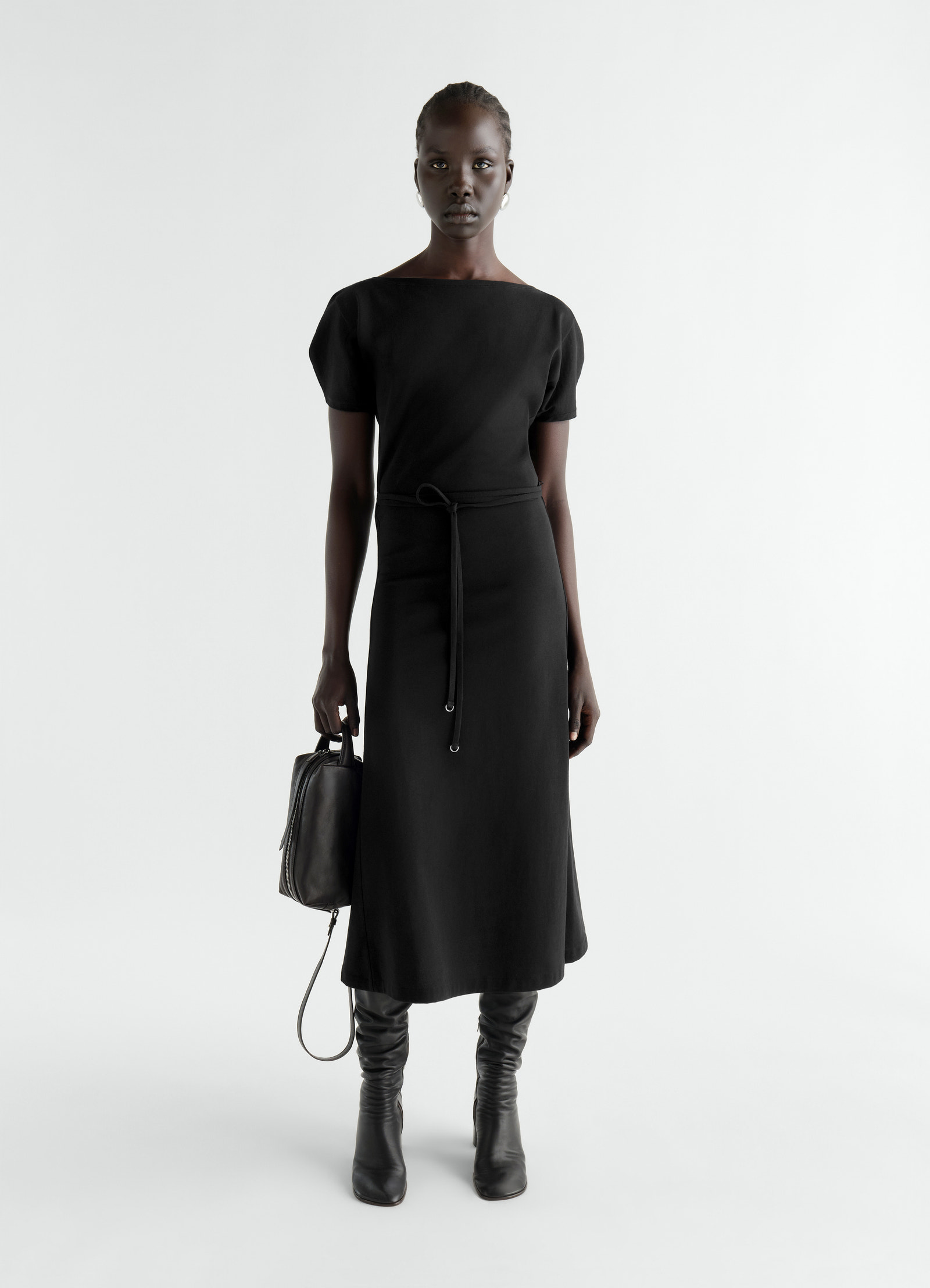 Belted dress in heavy cotton jersey