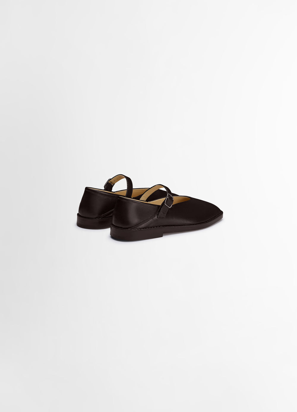 Lemaire Ballerina Shoes in Smooth Lamb Nappa Leather, product shot, rear three-quarter view buckle strap detail