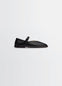 Ballerina Shoes in Black Nappa Lamb Leather, product shot, Side view Strap detail
