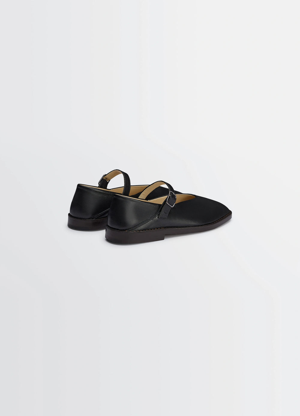 Ballerina Shoes in Black Nappa Lamb Leather, product shot, back view buckled strap