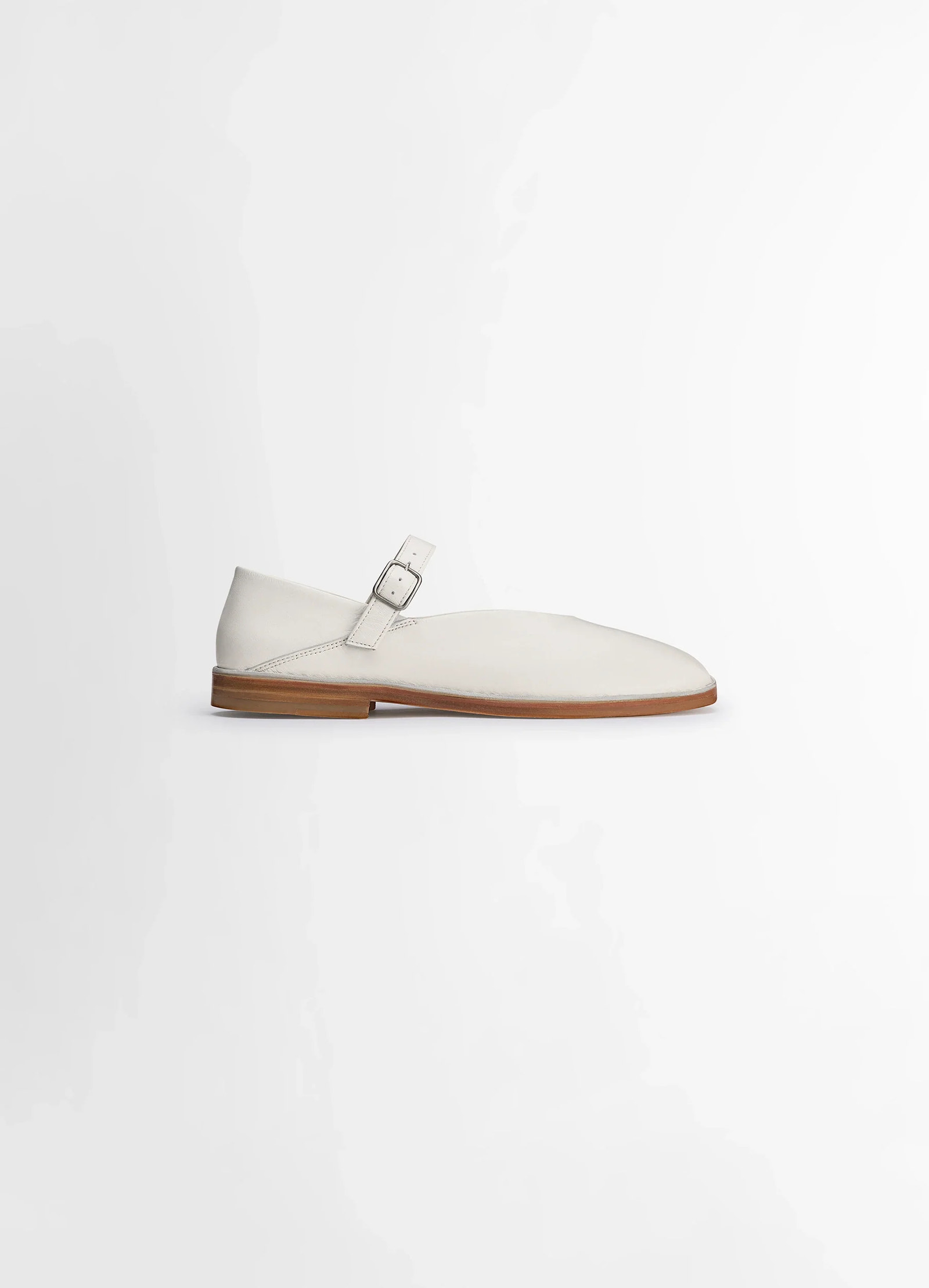 Lemaire ballerina shoes in smooth lamb nappa leather, product shot, side view adjustable strap with buckle