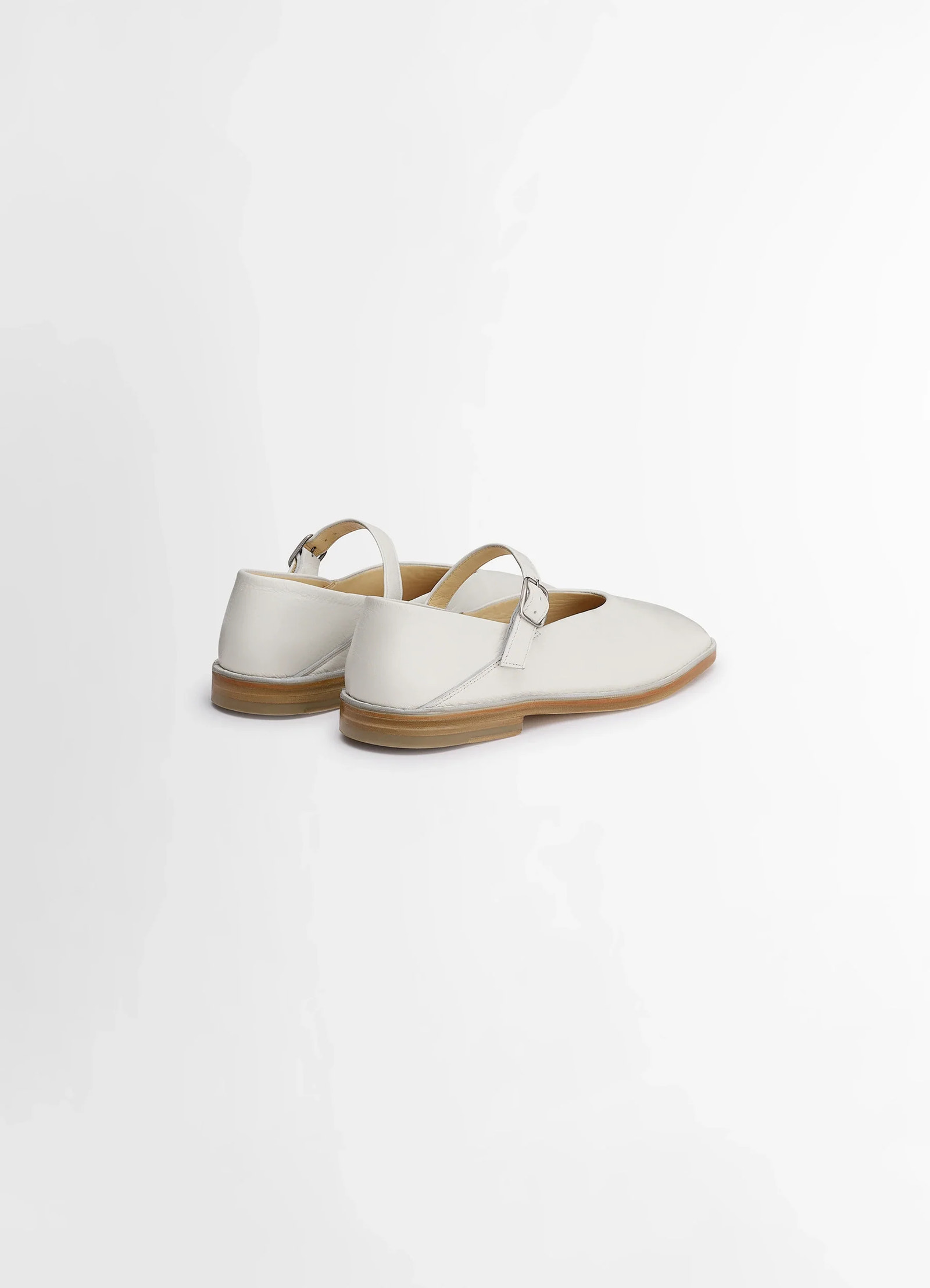 Lemaire ballerina shoes in smooth lamb nappa leather, product shot, rear angle view dual straps visible