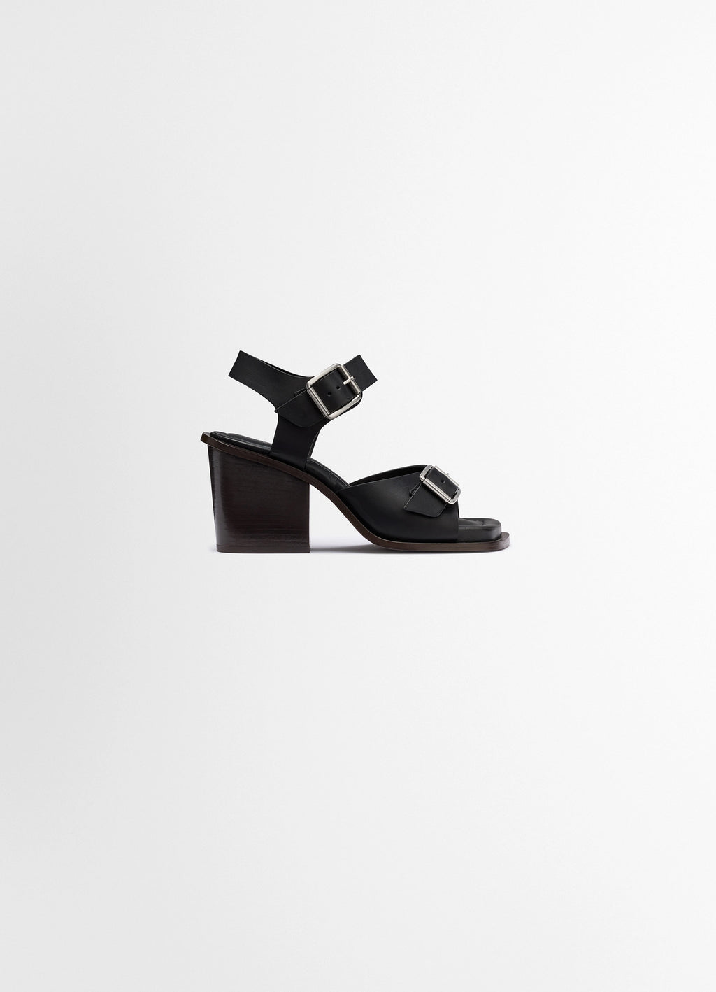 Square Heeled Sandals with Straps 8 in Smooth Vegetable-Tanned Leather, product shot, Side view Ankle and toe straps