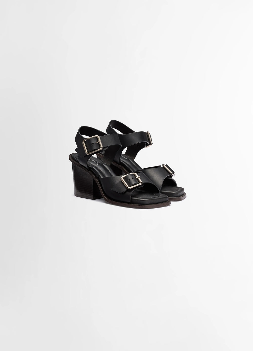 Square Heeled Sandals with Straps 8 in Smooth Vegetable-Tanned Leather, product shot, angled pair view cross straps, stacked