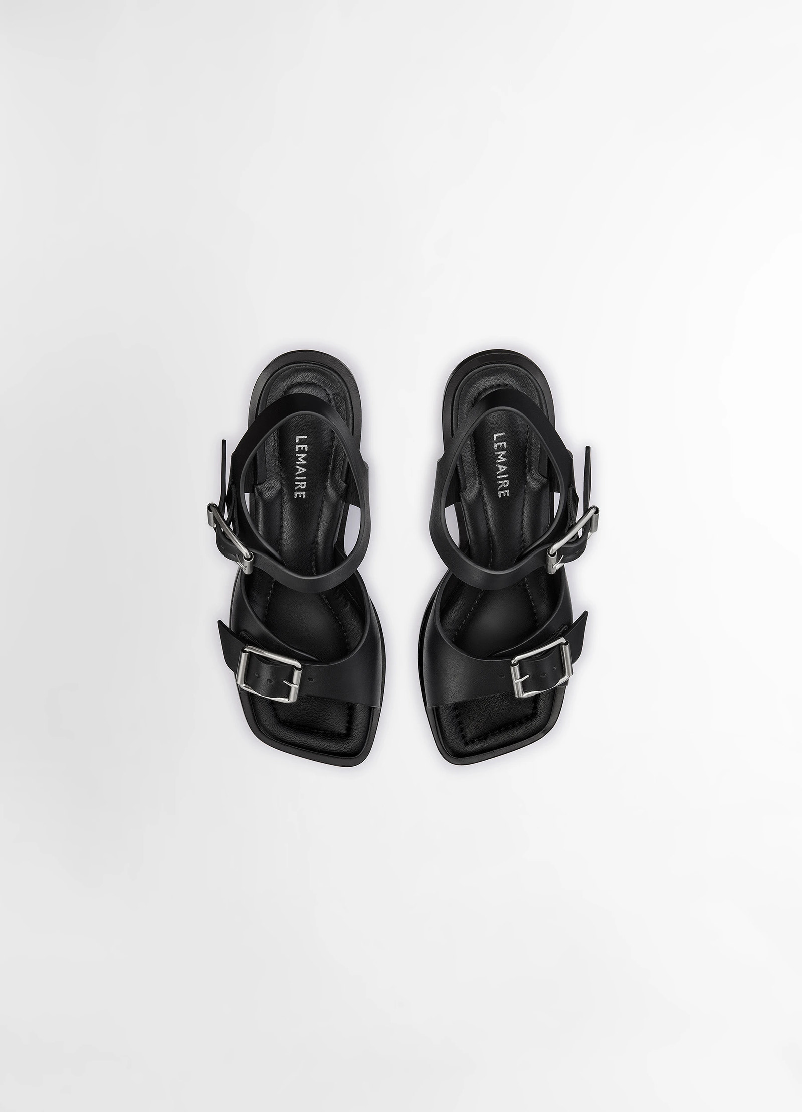 Square heeled sandals with straps 8 in smooth vegetable-tanned leather, product shot, top view parallel strap arrangement