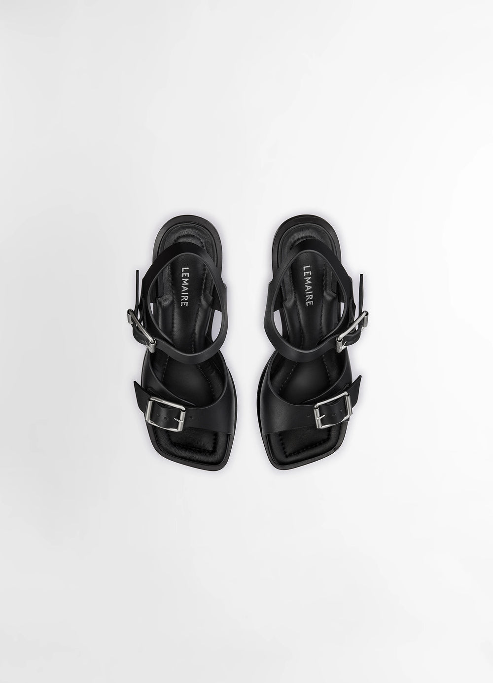 Square Heeled Sandals with Straps 8 in Smooth Vegetable-Tanned Leather, product shot, top view parallel strap arrangement