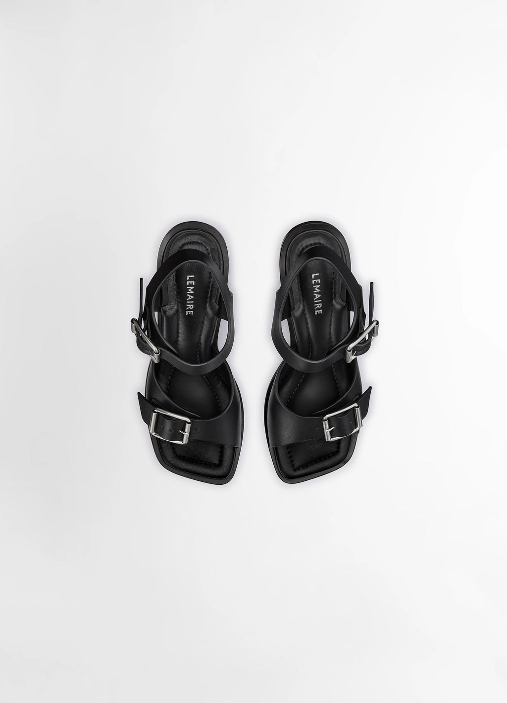 Square Heeled Sandals with Straps 8 in Smooth Vegetable-Tanned Leather, product shot, top view parallel strap arrangement