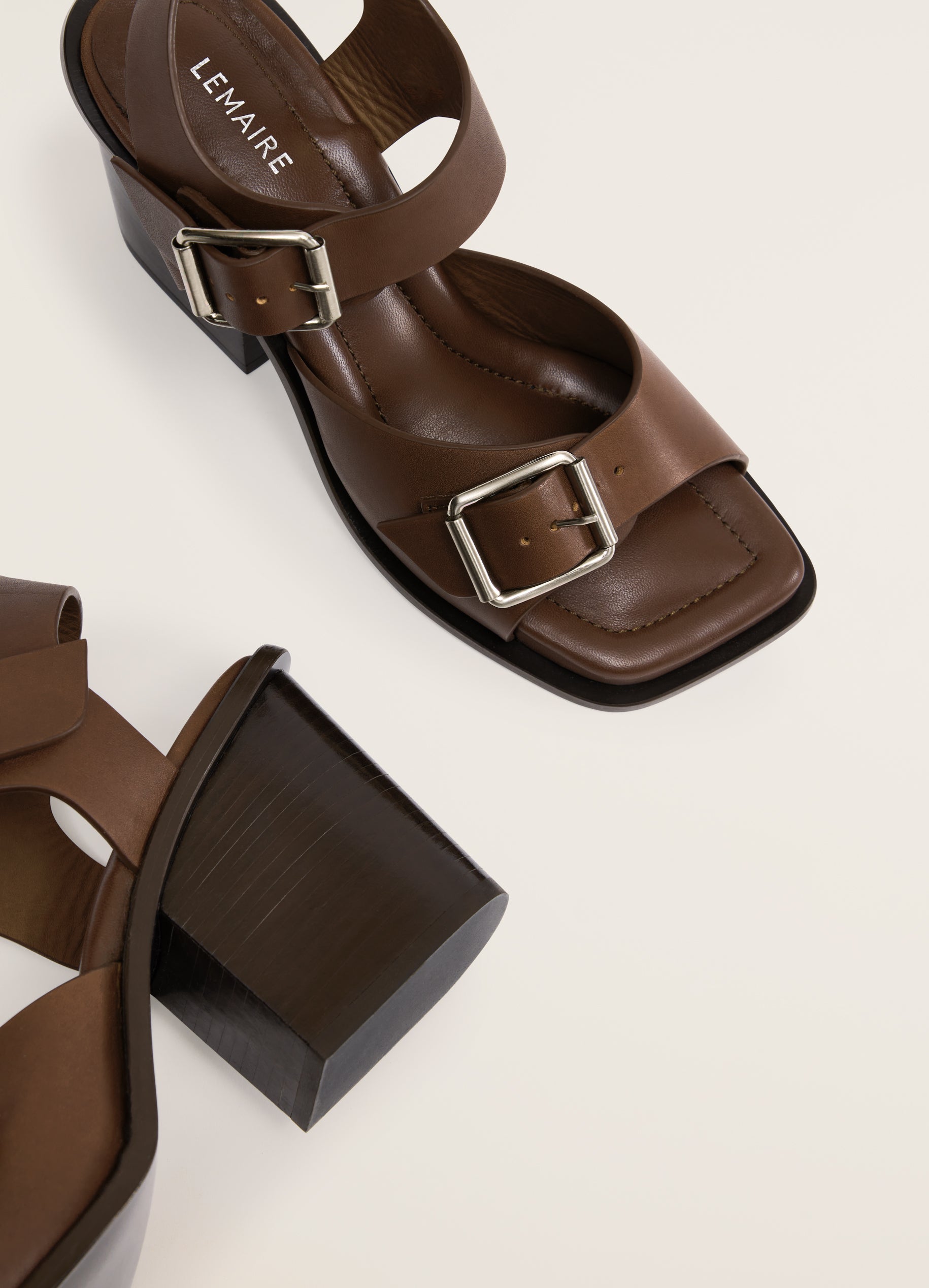 Dark Tobacco Square Heeled Sandals With Straps 80 in Vegetable Leather |  LEMAIRE