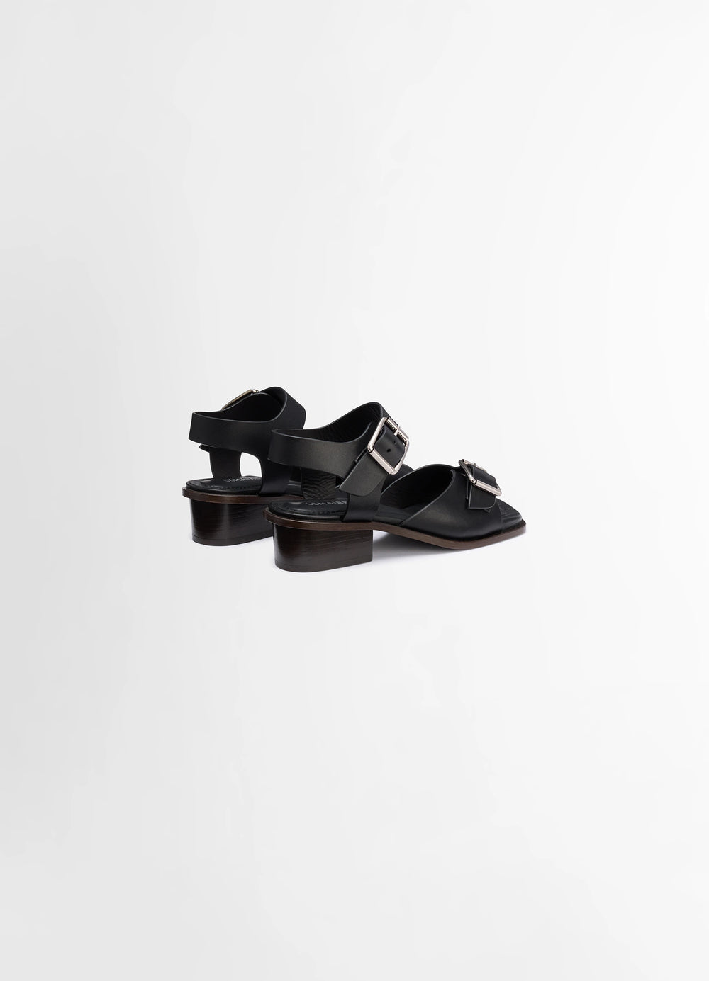 Lemaire Square Heeled Sandals in Smooth Vegetable-Tanned Leather, product shot, rear view chunky heel design visible