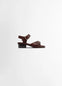 Lemaire Square Heeled Sandals in Brown Vegetable-Tanned Leather, product shot, Side view Rounded square toe, metal buckles