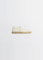 Lemaire Basic Laced Up Trainers in Smooth soft cow leather, product shot, side view suede cutout, square toes