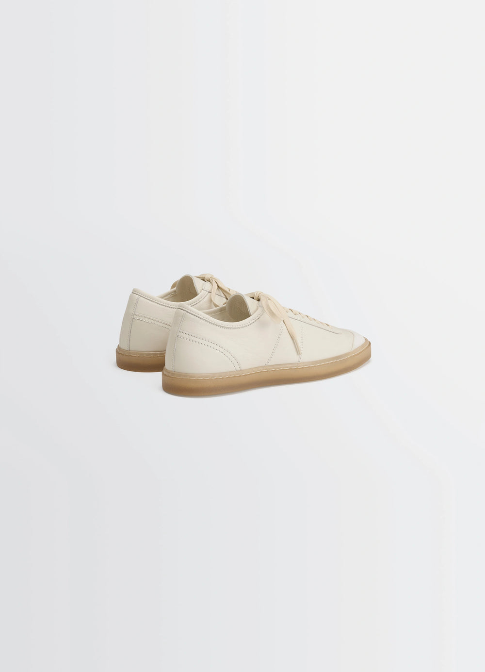 Lemaire Basic Laced Up Trainers in Smooth soft cow leather, product shot, rear view stitching details visible