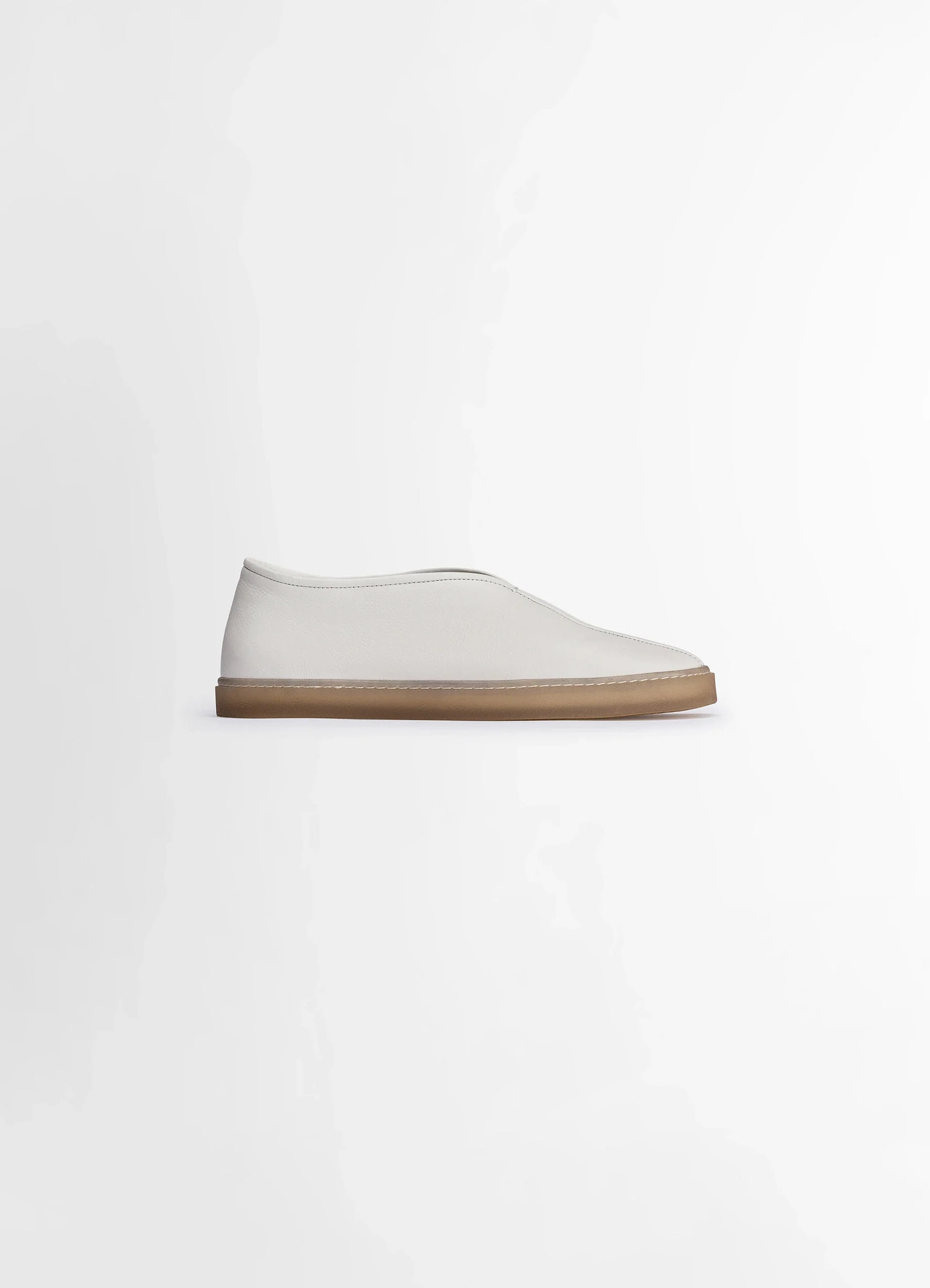 Lemaire linoleum piped sneakers in smooth soft cow leather, product shot, side view square toe, stitched cupsole