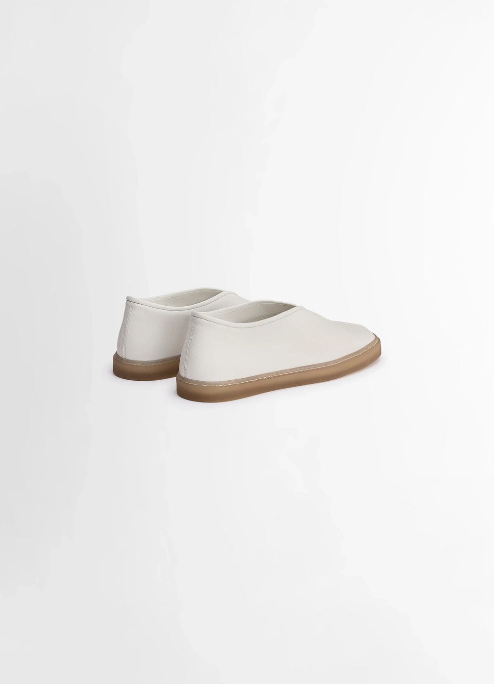 Lemaire Linoleum Piped Sneakers in Smooth Soft Cow Leather, product shot, rear angle shot minimalist heel design