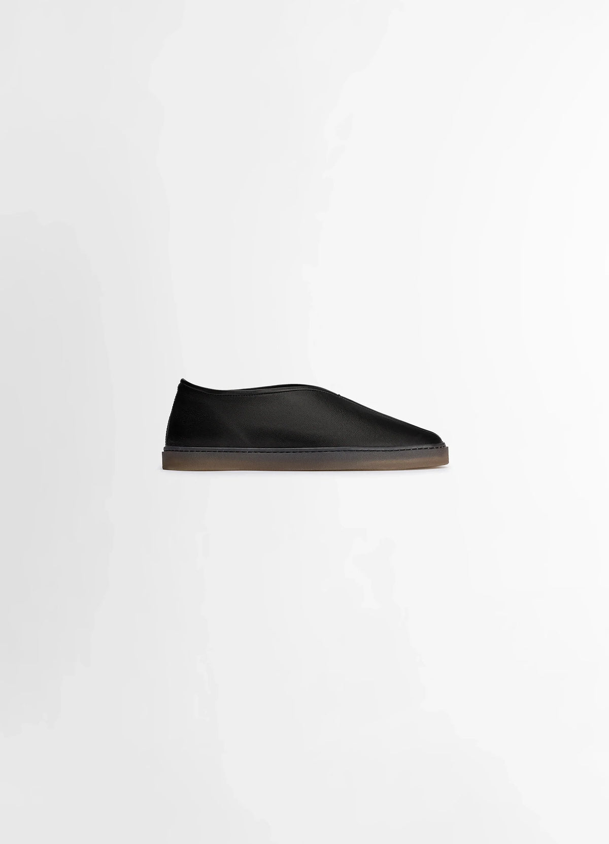 Linoleum Piped Sneakers in Black Cow Leather, product shot, Side View Square Toe, Stitched Cupsole