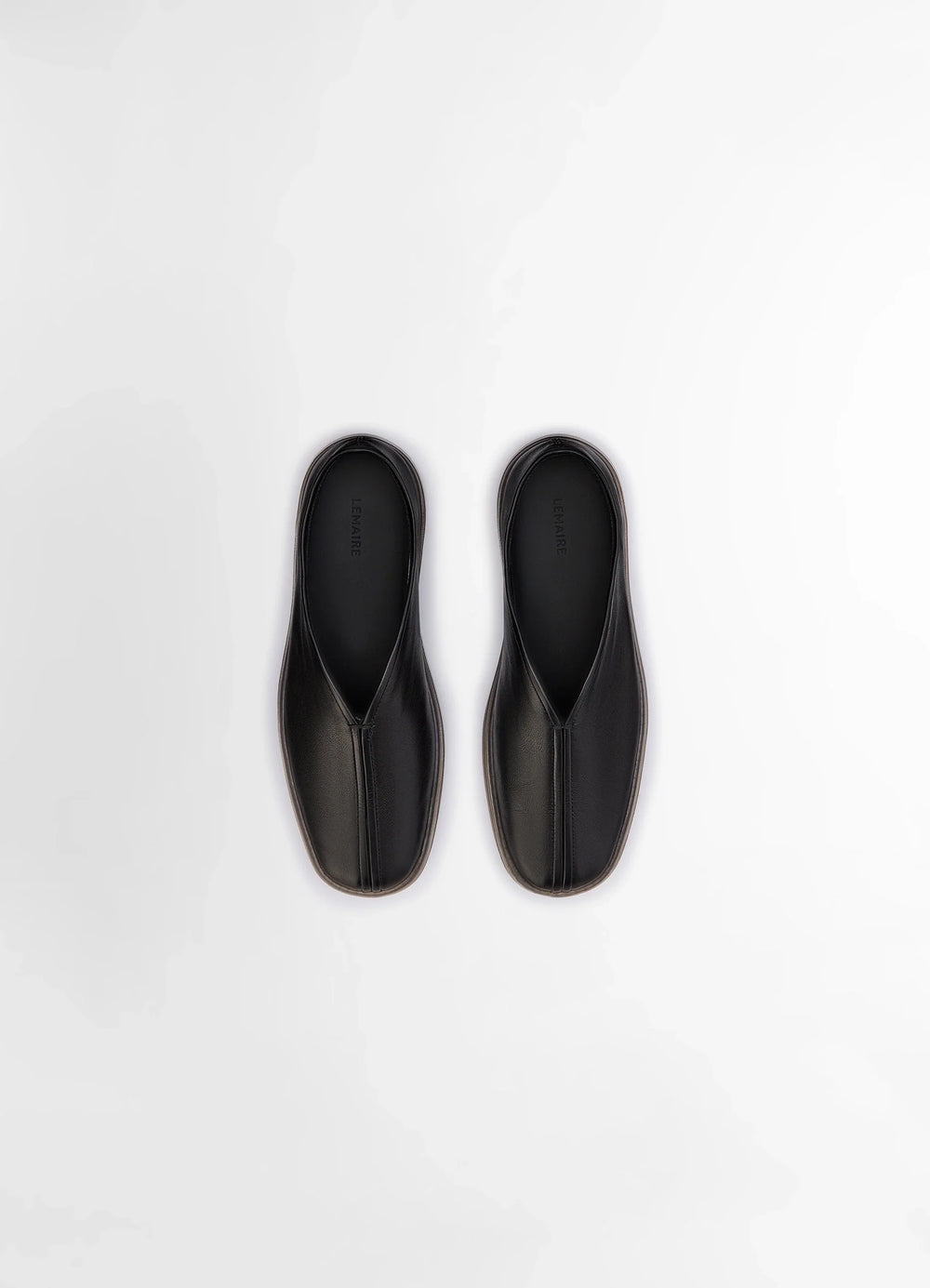 Linoleum Piped Sneakers in Black Cow Leather, product shot, overhead view V-shaped opening