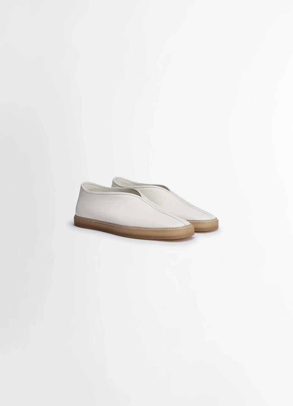 Lemaire Linoleum Piped Sneakers in Soft Cow Leather, product shot, three-quarter view minimalist silhouette
