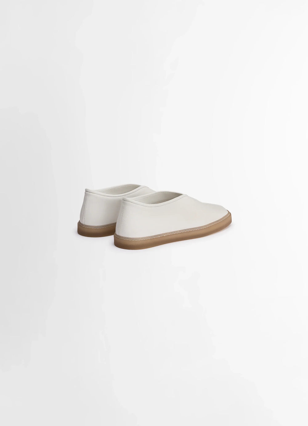 Lemaire Linoleum Piped Sneakers in Soft Cow Leather, product shot, rear three-quarter view beige leather uppers