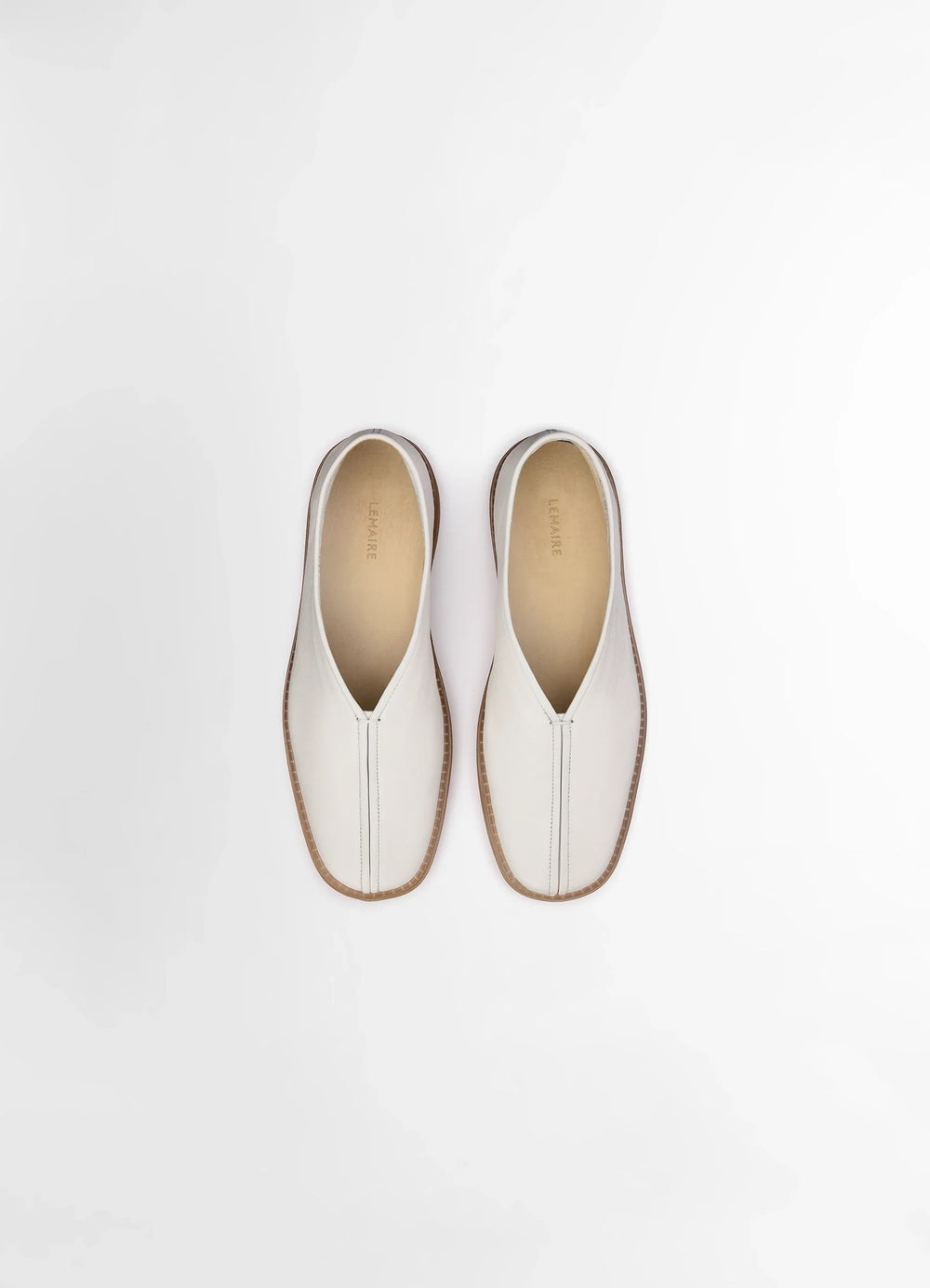 Lemaire Linoleum Piped Sneakers in Soft Cow Leather, product shot, top view contrasting piping view 5