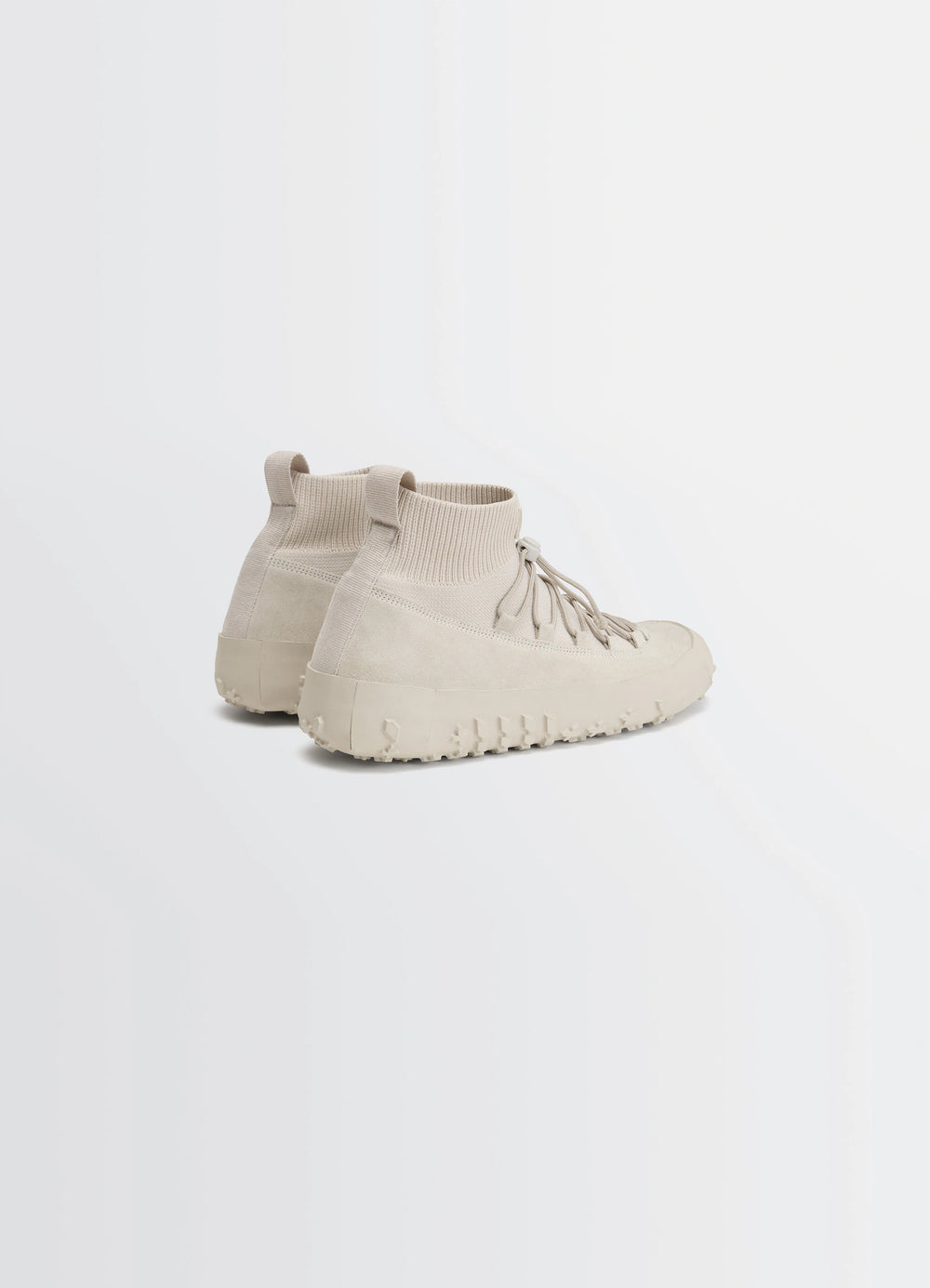 Vibram Wrap On Sneakers in Textured Hand-Sueded Lambskin, product shot, rear three-quarter view ribbed tongue pull loops