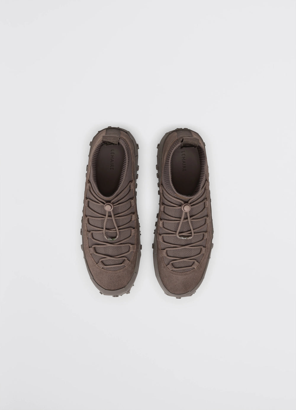 Vibram Wrap On Sneakers in Brown Smooth Leather, product shot, top view closing cord stopper