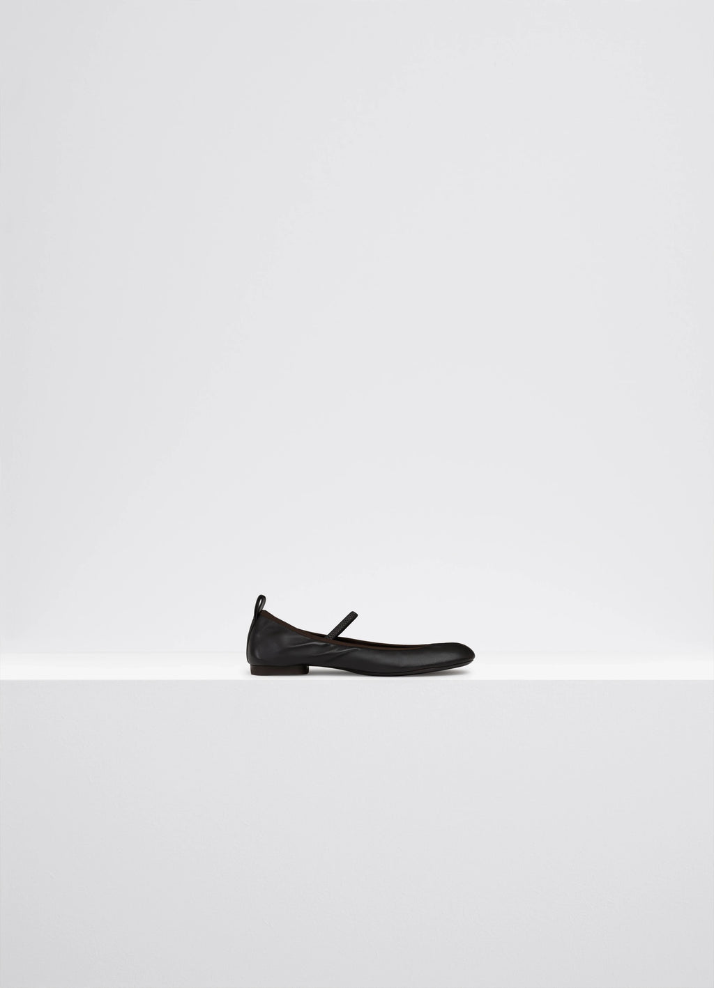 Lemaire Square Flat Ballerina in Nappa Leather, product shot, side view round toe, flat heel