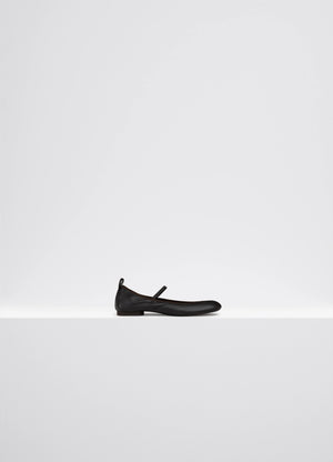 Lemaire Square Flat Ballerina in Nappa Leather, product shot, side view round toe, flat heel