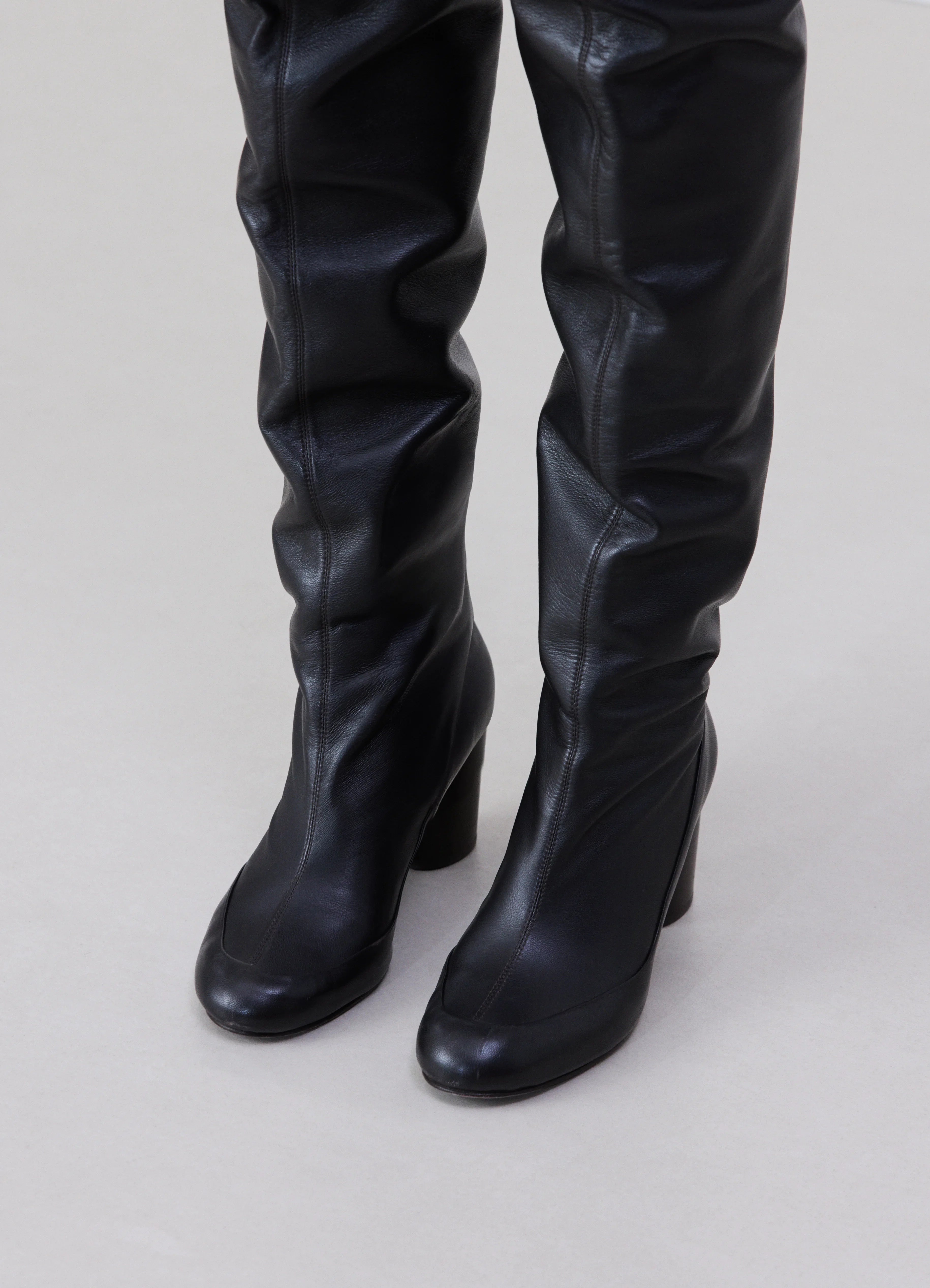 Dark Chocolate Glove High Boots With 80mm Heel LEMAIRE