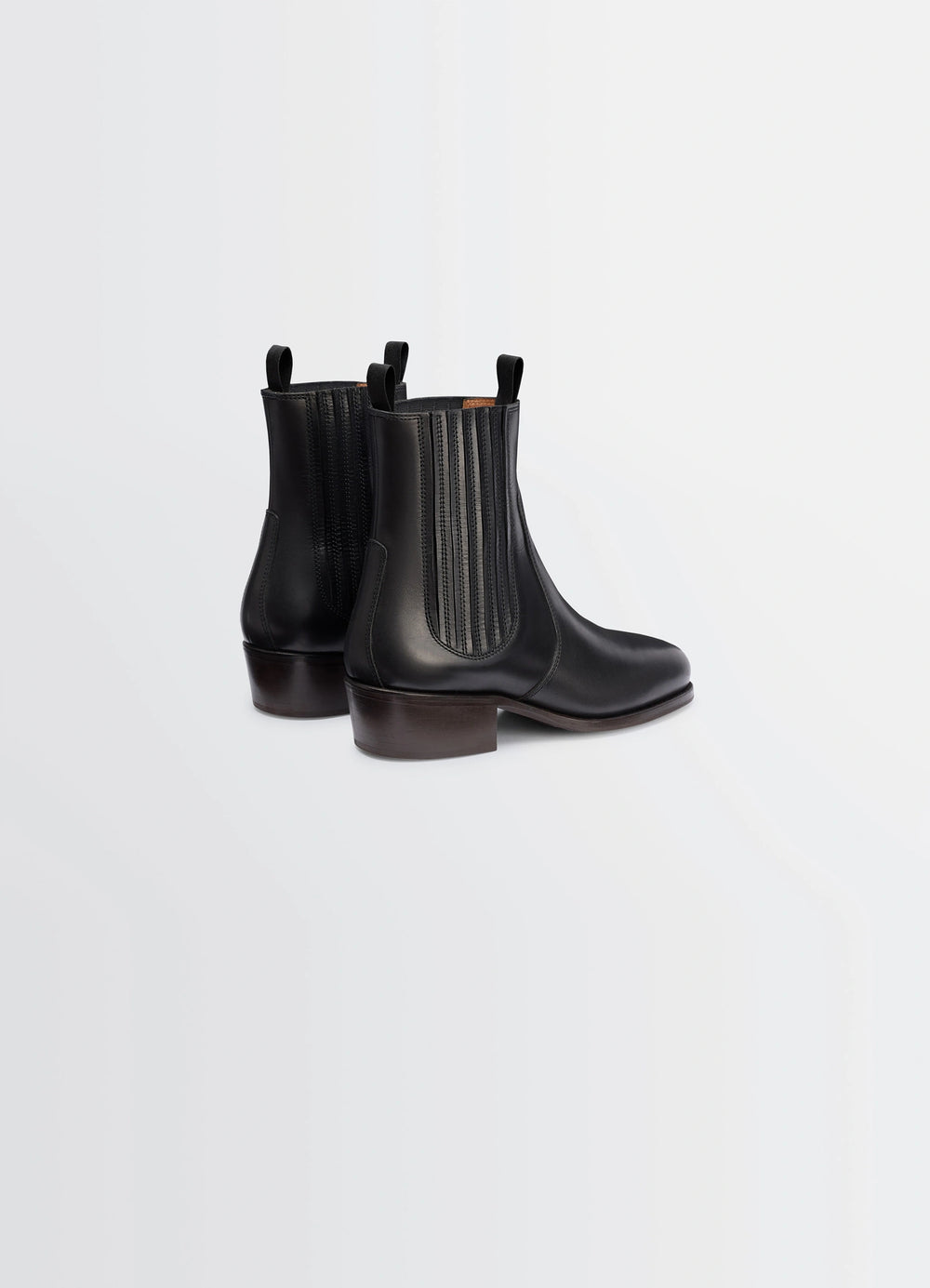 Chelsea Ankle Boots in Black Vegetable-Tanned Leather, product shot, back view pull tab design