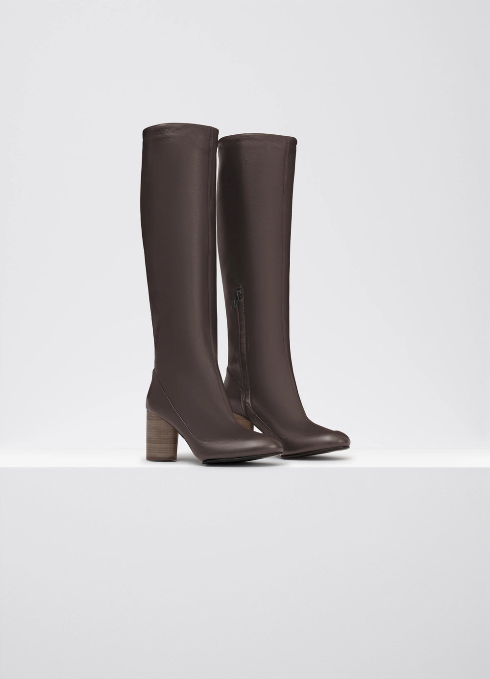 Lemaire Glove Boots in Nappa Leather Lambskin, product shot, three-quarter view tall leg tube, block heel