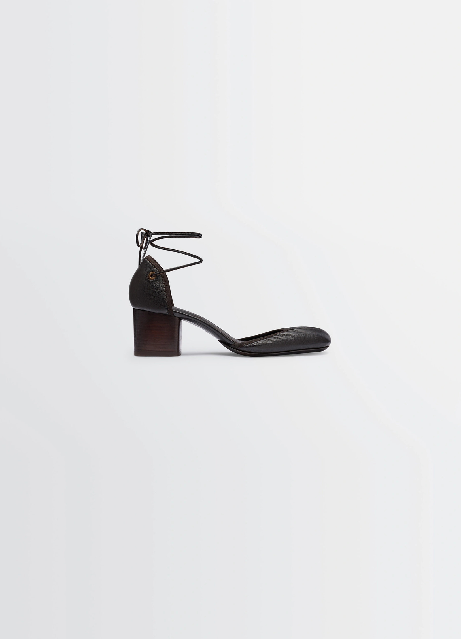 Micro ballerina 55 in black supple leather, product shot, side view block heel, ankle tie