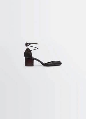 Micro Ballerina 55 in Black supple leather, product shot, Side view Block heel, ankle tie