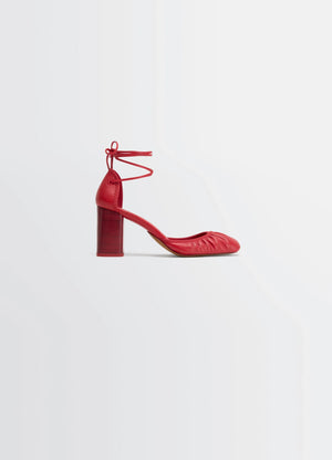 MICRO BALLERINA 85 in red supple leather, product shot, side view ankle strap, block heel