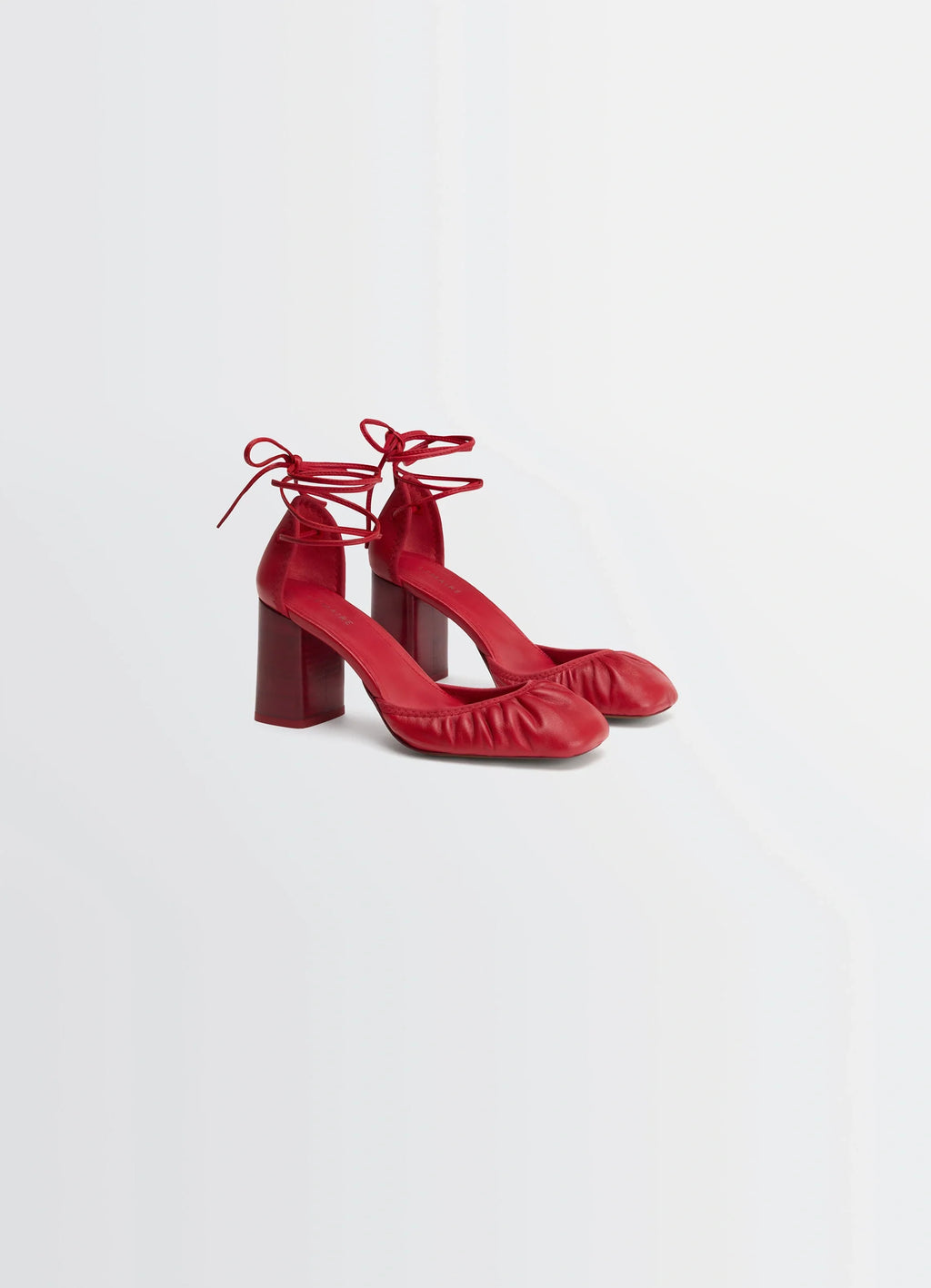 MICRO BALLERINA 85 in red supple leather, product shot, three-quarter view gathered front detail