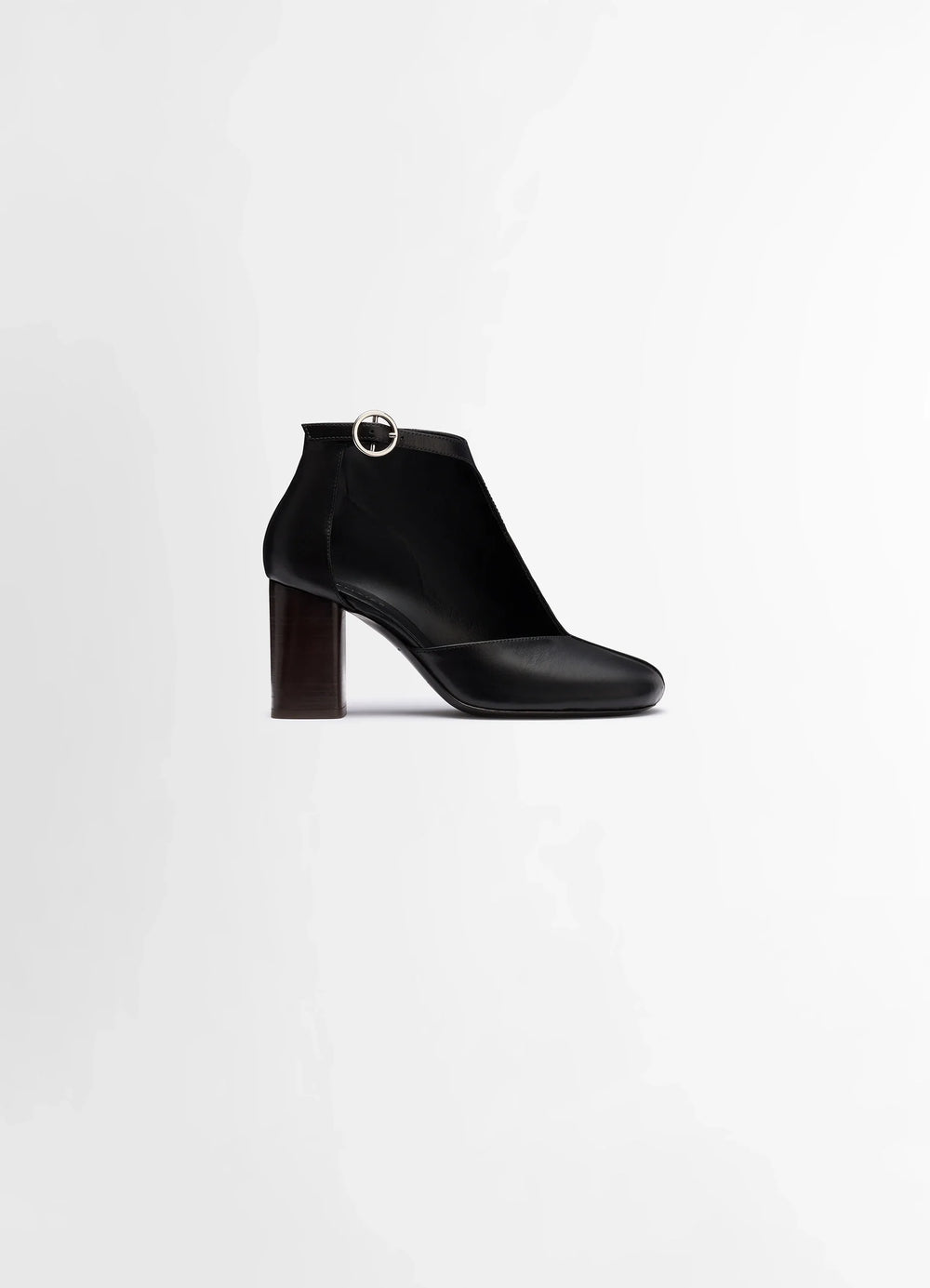 Cut Out Ankle Boots in Vegetable Shiny Leather, product shot, Side view Asymmetrical cut-out, buckle