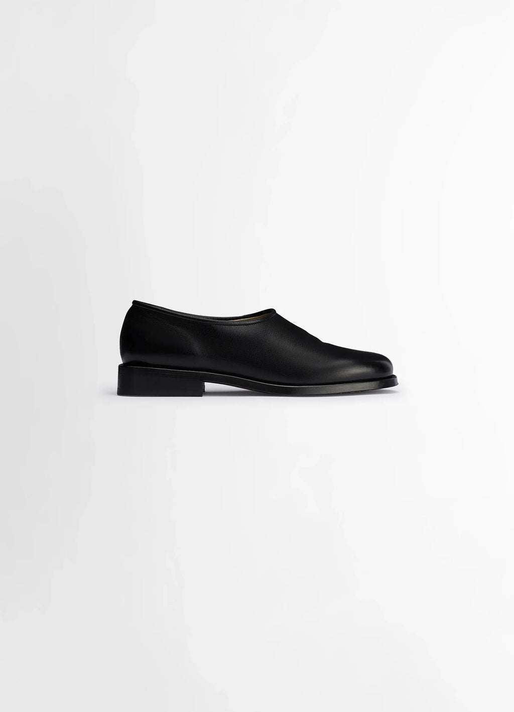Lemaire Anatomic Slip On in Glossy Buffalo Leather, product shot, Side view Square stacked heel