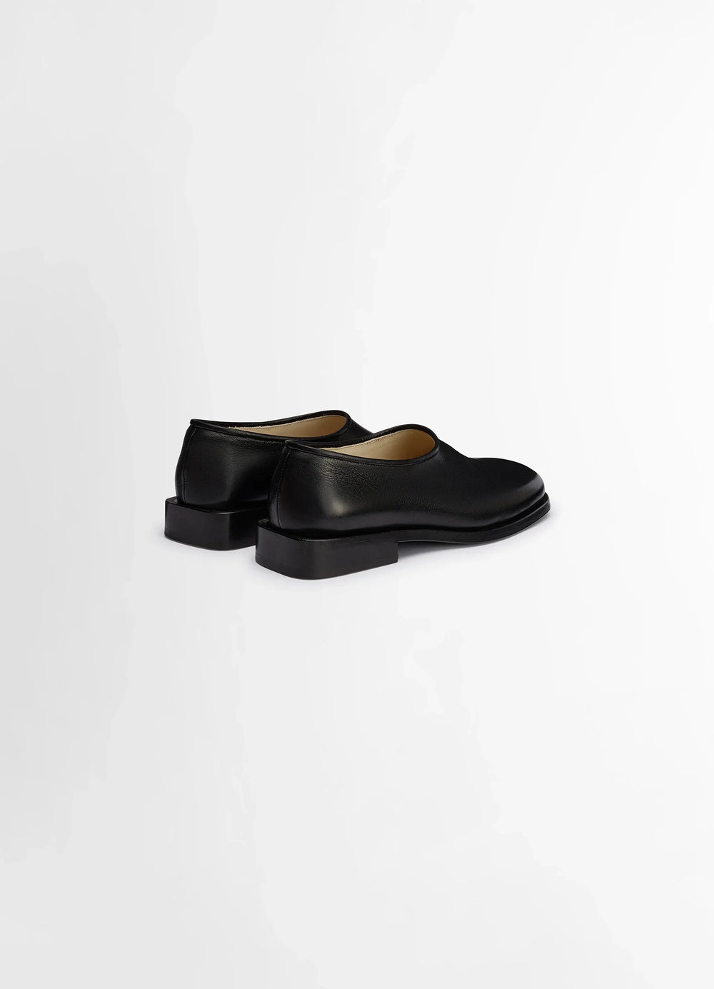 Lemaire Anatomic Slip On in Glossy Buffalo Leather, product shot, rear three-quarter view single piece construction