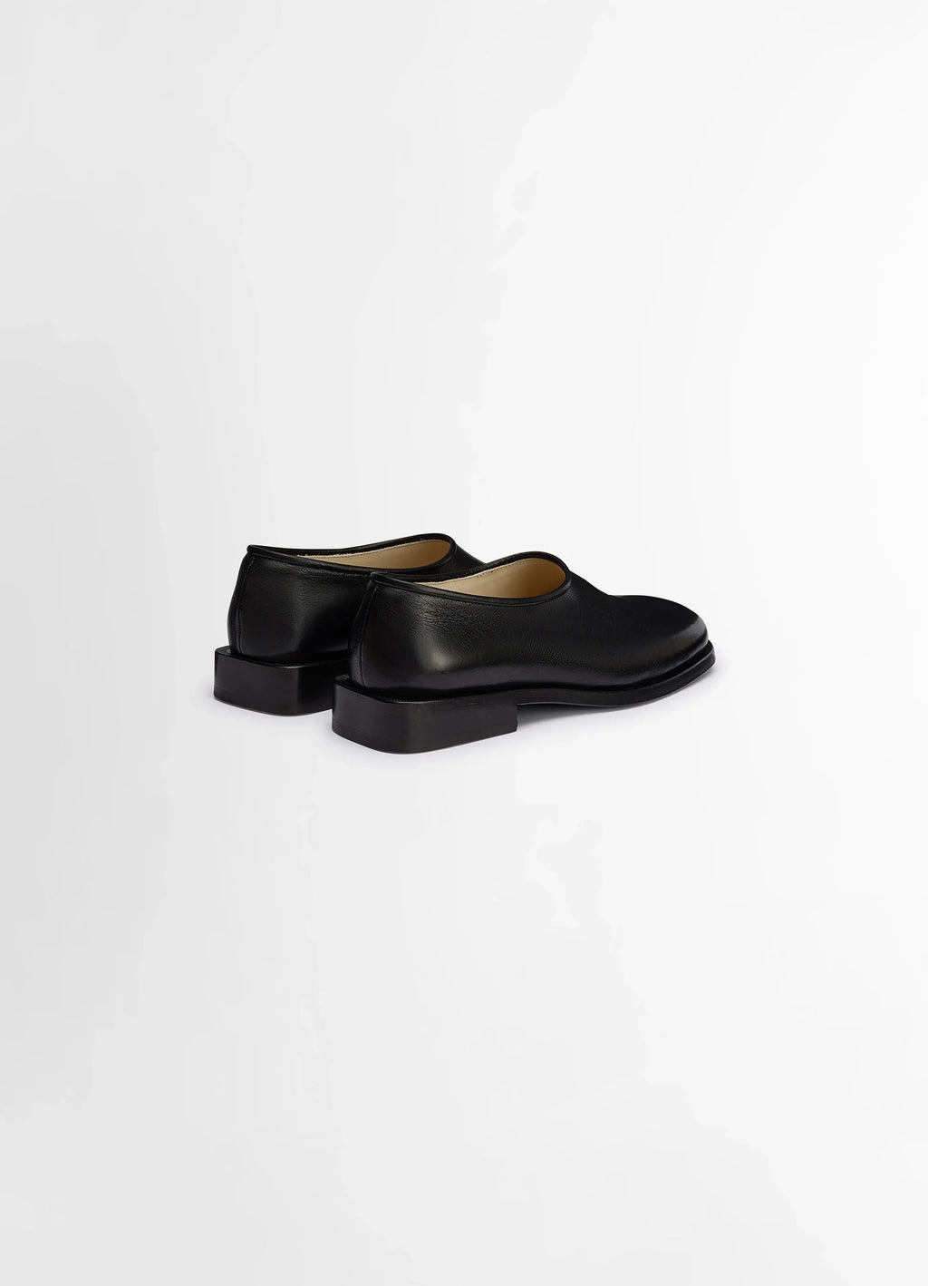 Lemaire Anatomic Slip On in Glossy Buffalo Leather, product shot, rear three-quarter view single piece construction
