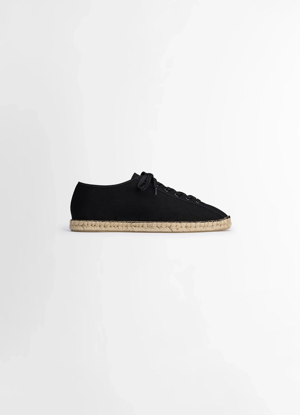 Linoleum Laced Espadrilles in Black Cotton Canvas, product shot, Side view Tightly laced