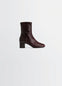 Lemaire Anatomic Boots 55 in Glossy Vegetable-Tanned Leather, product shot, Side view Rounded toe, heeled booties