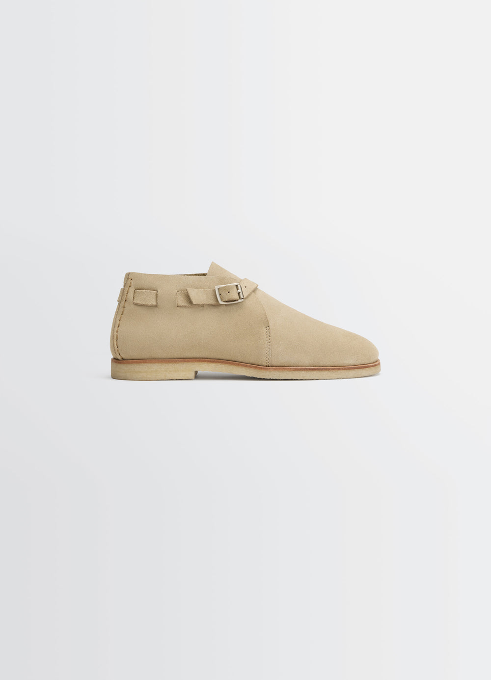 Lemaire Buckle Slip-On in Suede Leather, product shot, Side View Cross-strap Buckle