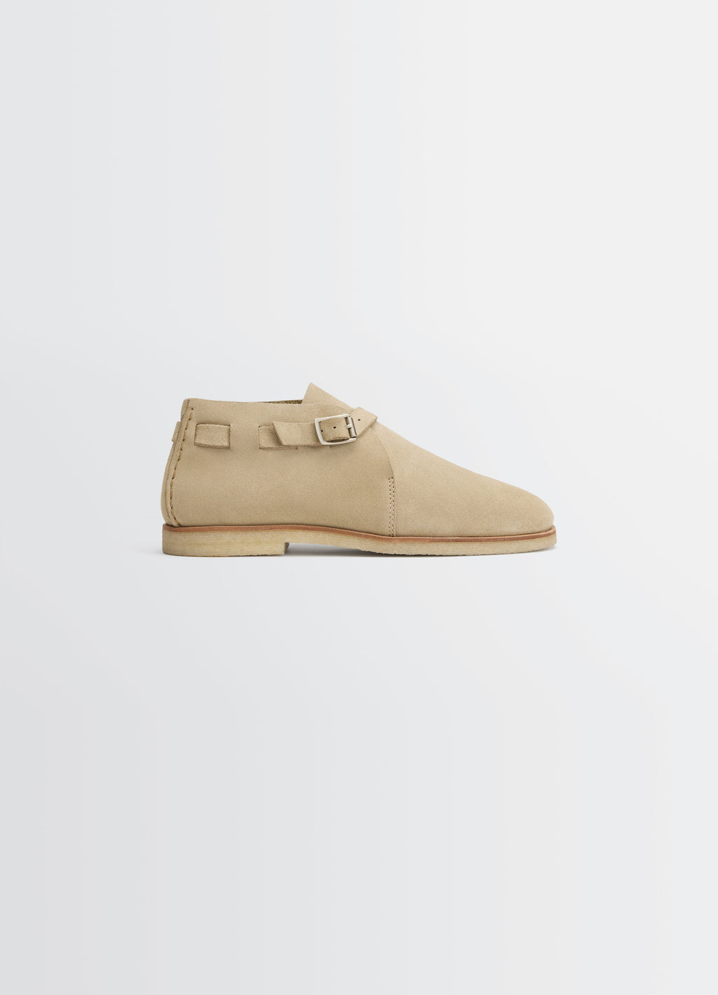 Lemaire Buckle Slip-On in Suede Leather, product shot, Side View Cross-strap Buckle