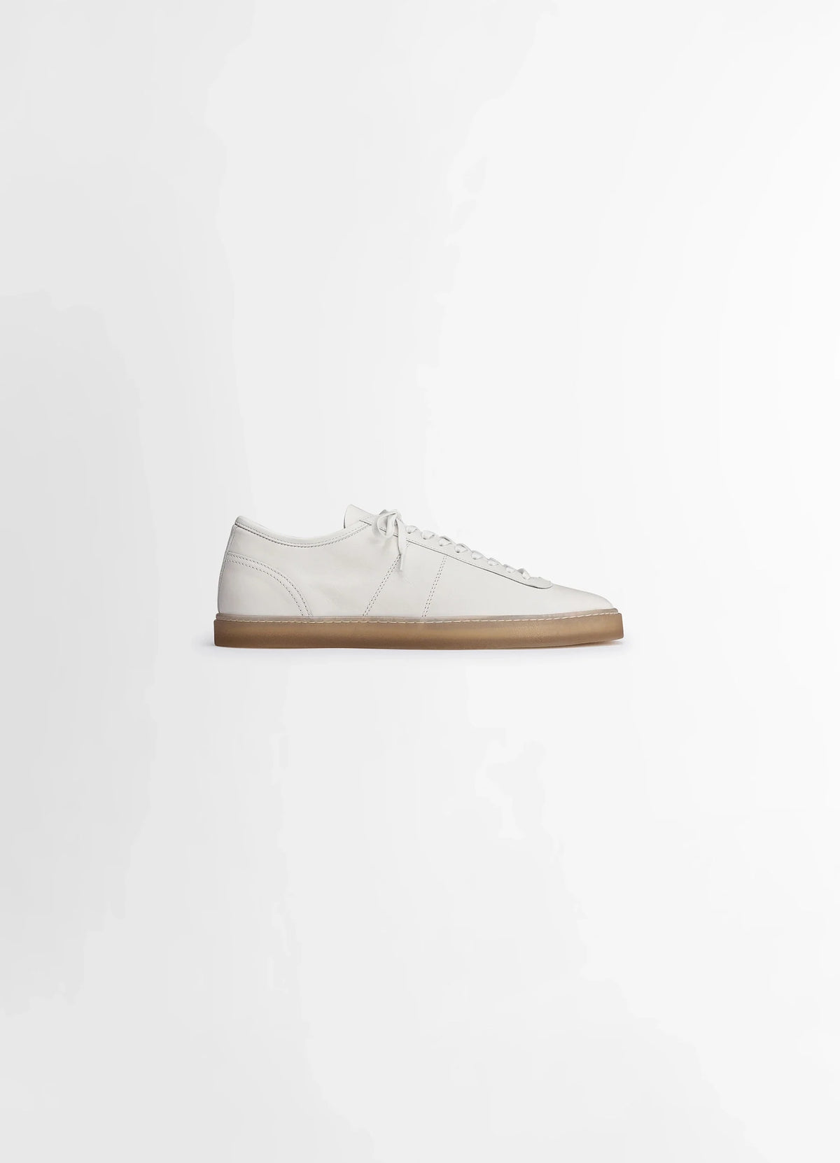 Lemaire Linoleum Laced Up Trainers in Smooth Soft Cow Leather, product shot, Side View Square Toes, Sewed Rubber Soles