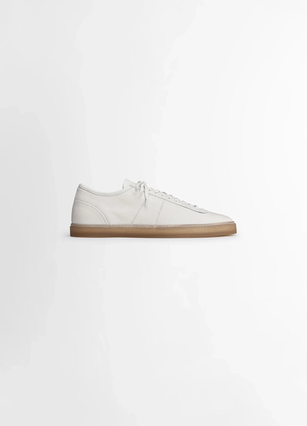 Lemaire Linoleum Laced Up Sneakers in Smooth soft cow leather, product shot, Side view Square toes, thin sole