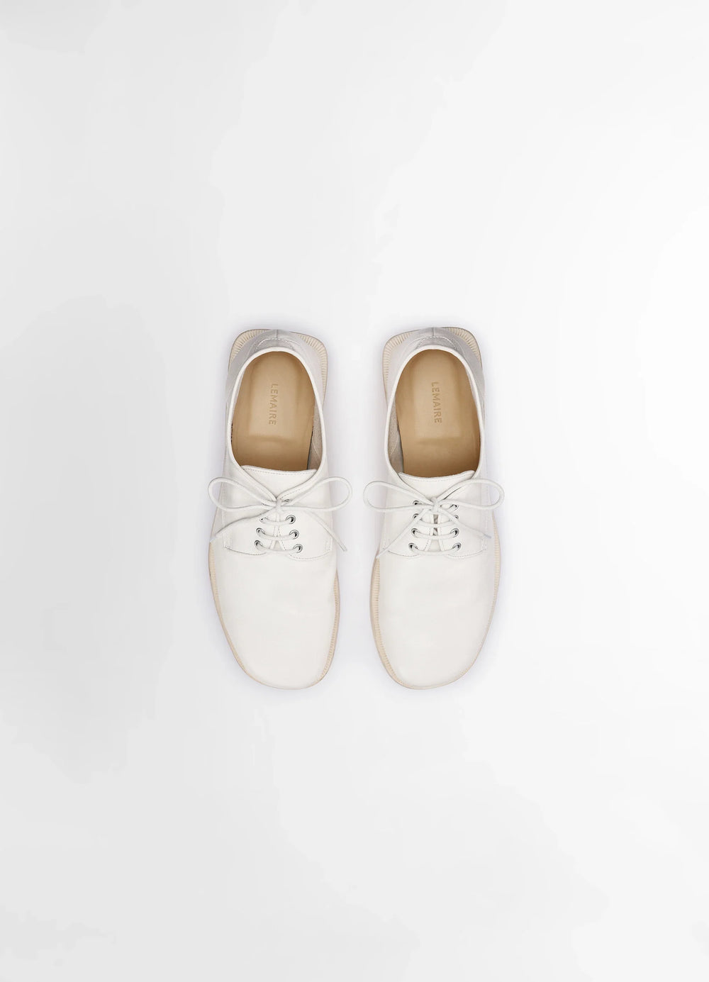 Anatomic Derbies in Soft Buffalo Grained Leather, product shot, top view unlined with almond toe