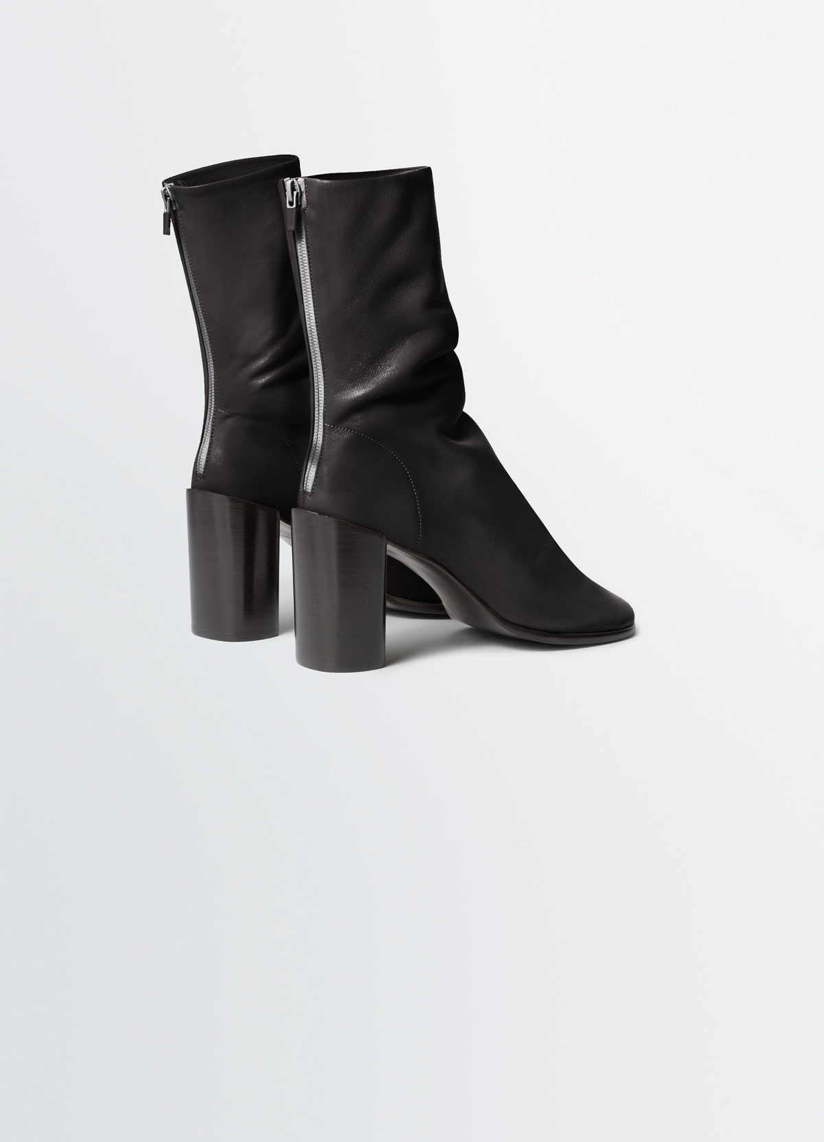 GLOVE ANKLE BOOTS WITH 80MM HEEL IN LEATHER - Dark Chocolate