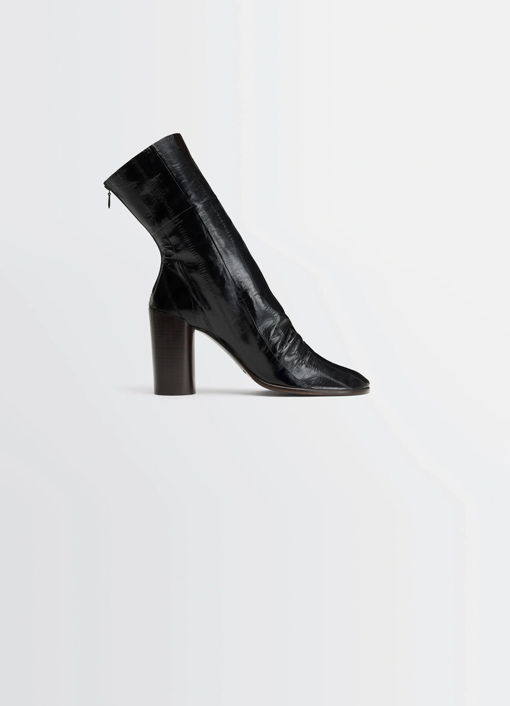 Glove Ankle Boots 80 in Eel Leather Black, product shot, Side view High-heeled booties