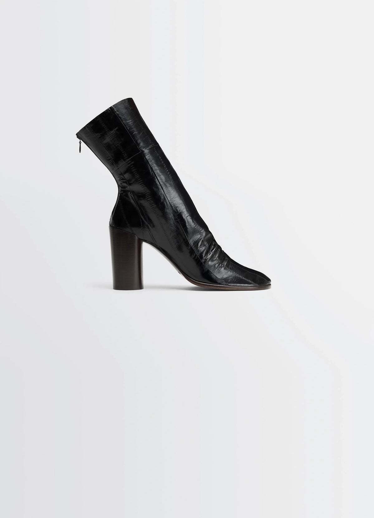 Glove Ankle Boots 80 in Eel Leather Black, product shot, Side view High-heeled booties